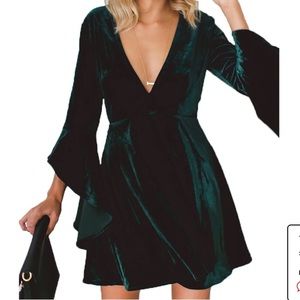 Green velvet plunging dress